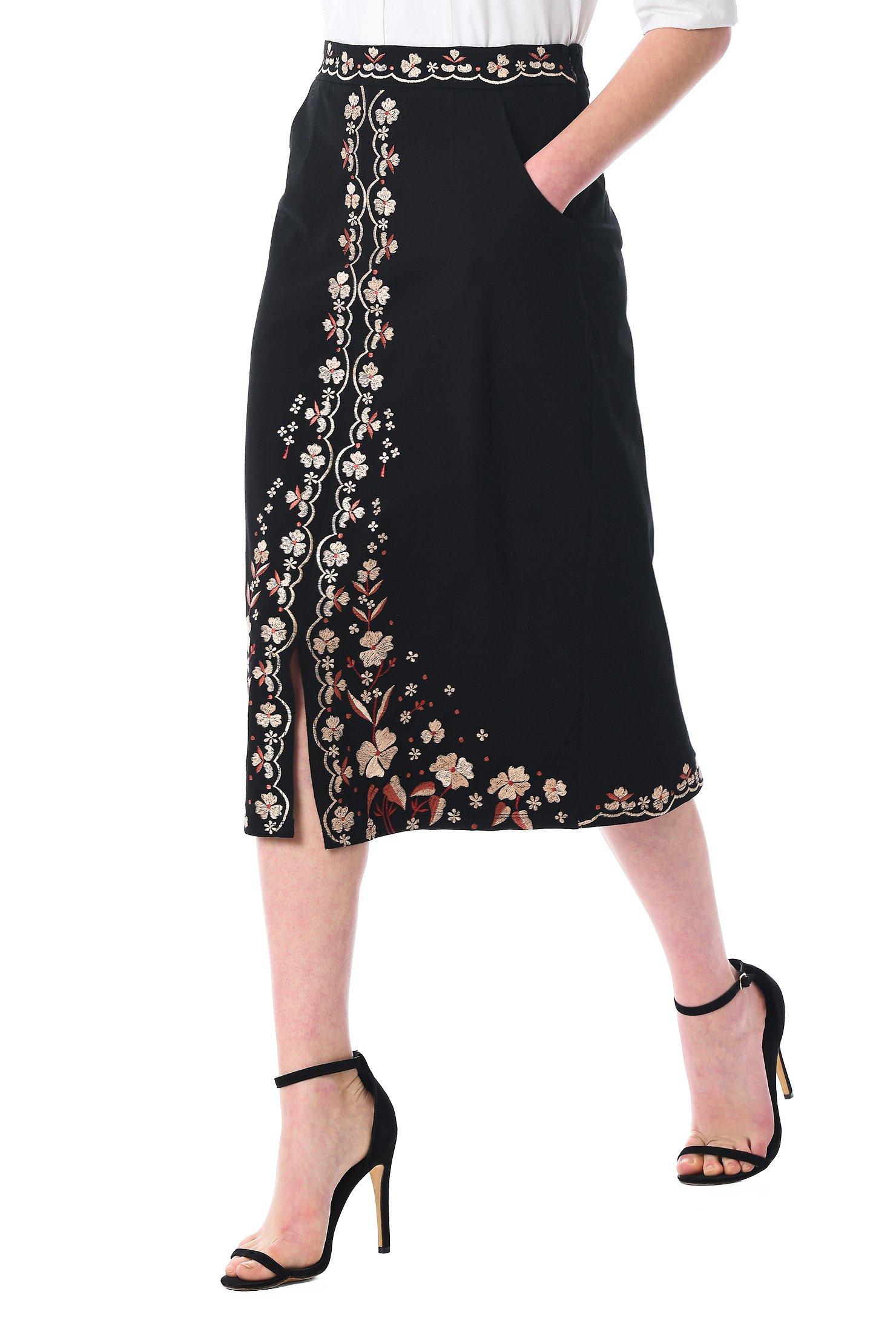 Shop Floral embellished cotton knit skirt | eShakti