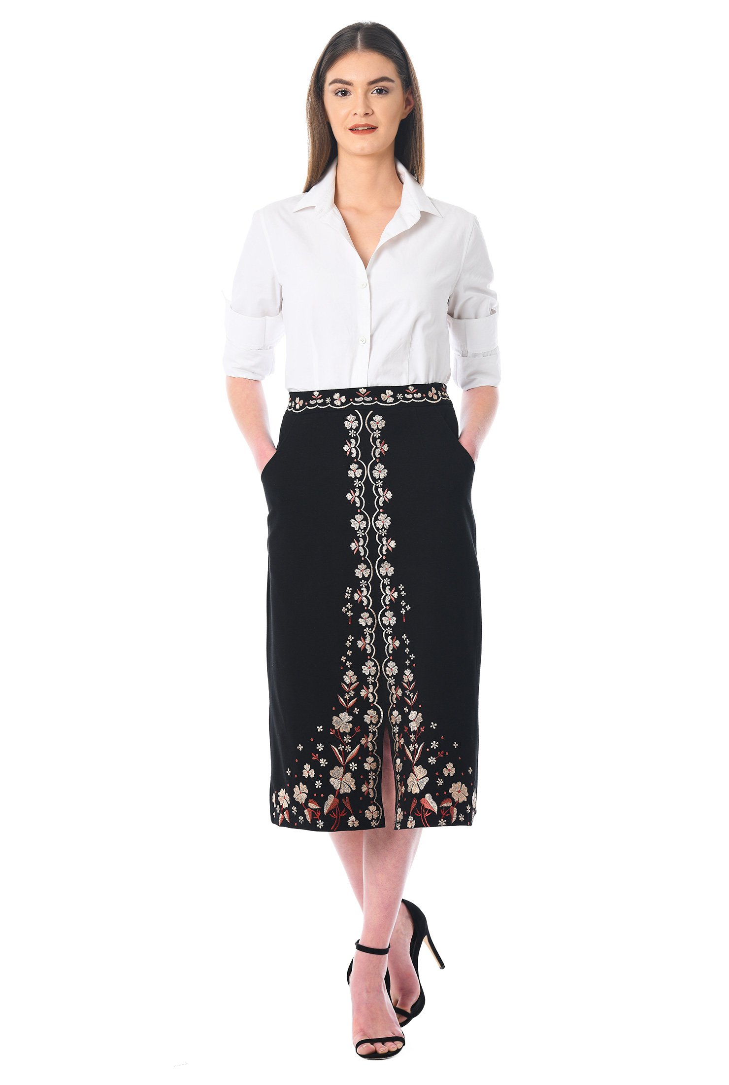 Shop Floral embellished cotton knit skirt | eShakti