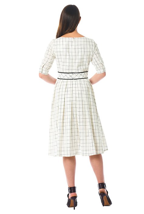 Shop Windowpane check cotton contrast trim dress | eShakti