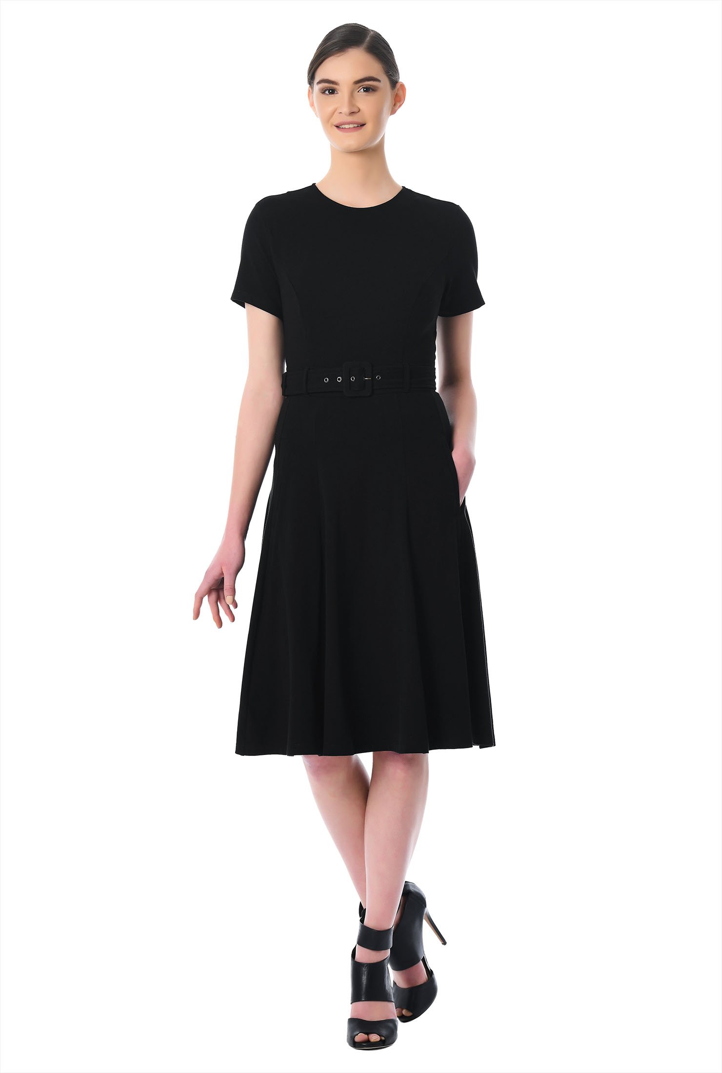 Shop Cotton knit belted fit-and-flare dress | eShakti