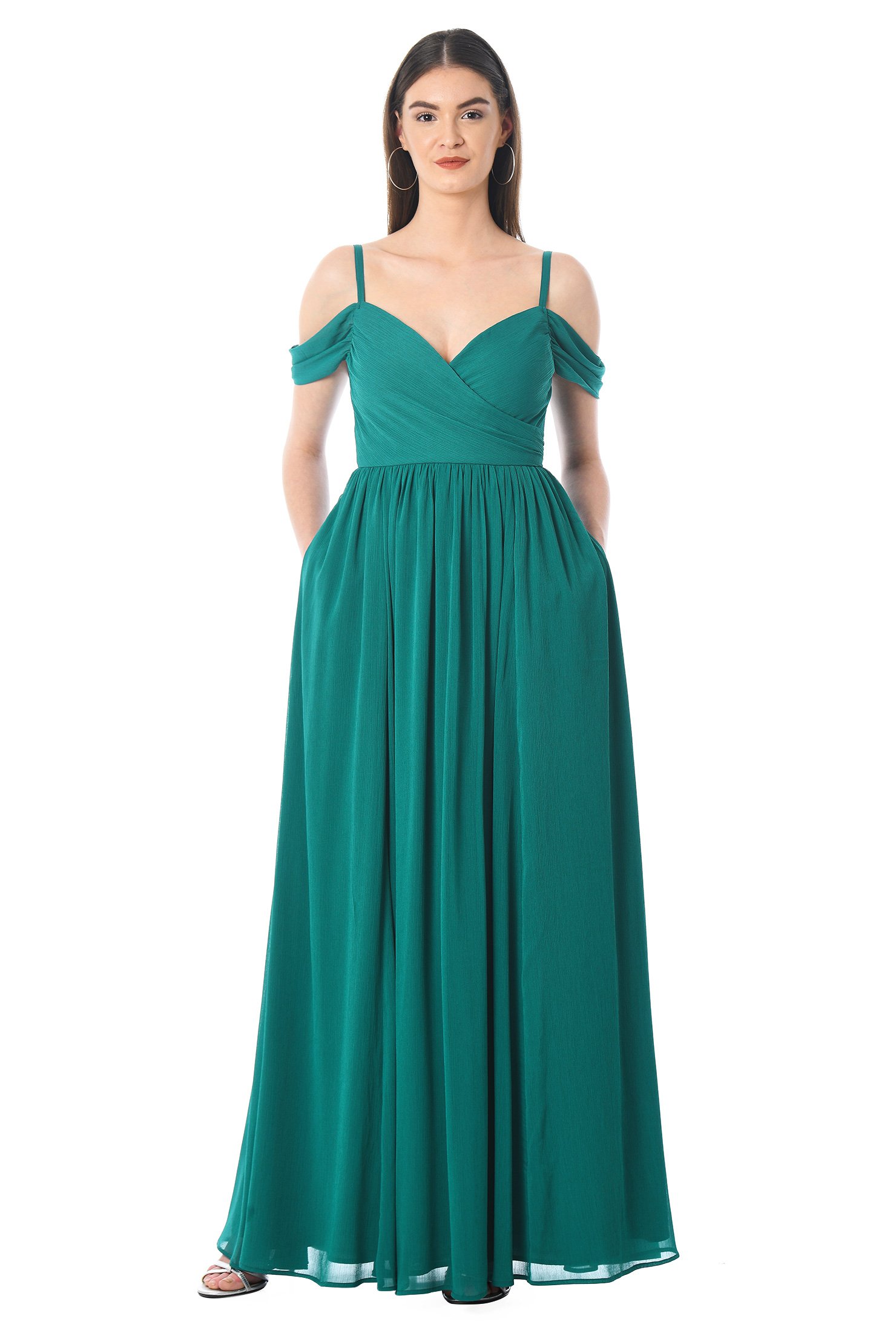 Shop Sweetheart neck chiffon maxi dress | eShakti