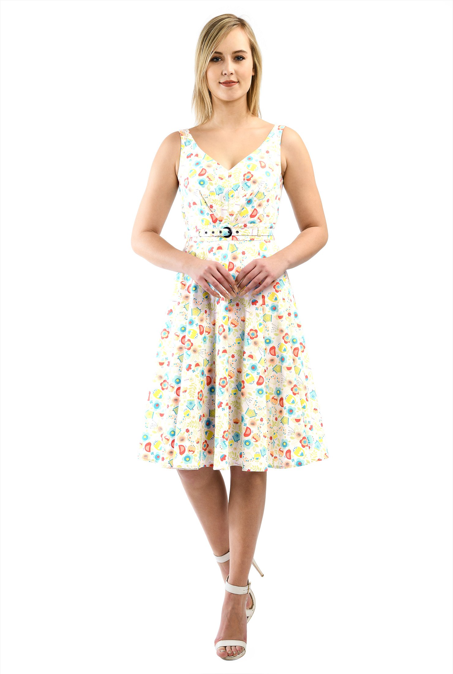 Shop Garden print cotton belted dress | eShakti