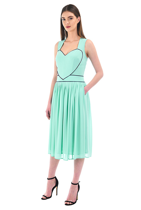 Shop Contrast piped trim heart chiffon dress eShakti