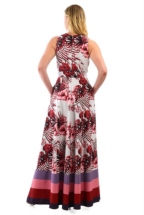 Shop Cross front tropical print crepe maxi dress | eShakti