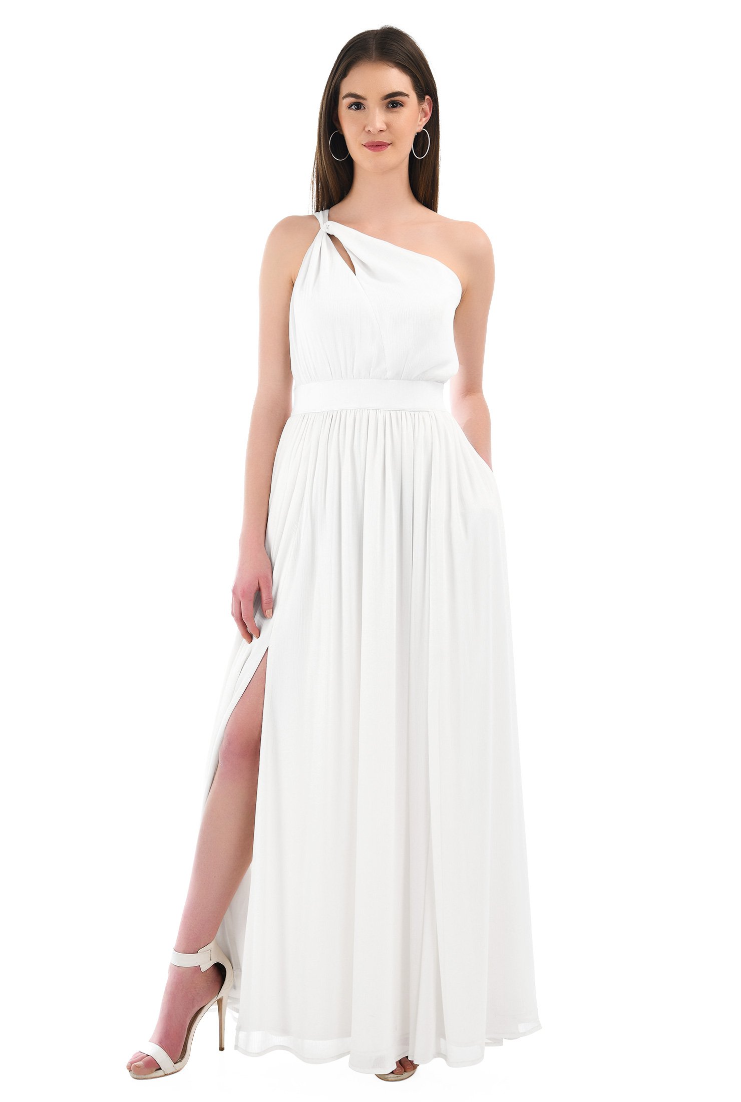 Shop One-shoulder ruched chiffon maxi dress | eShakti