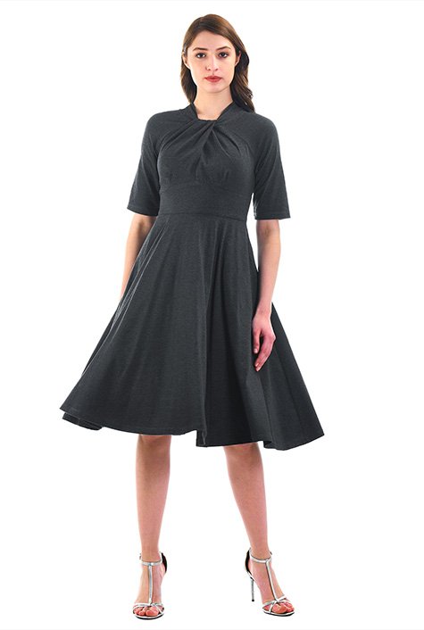 Shop Knot neck cotton knit fit-and-flare dress | eShakti