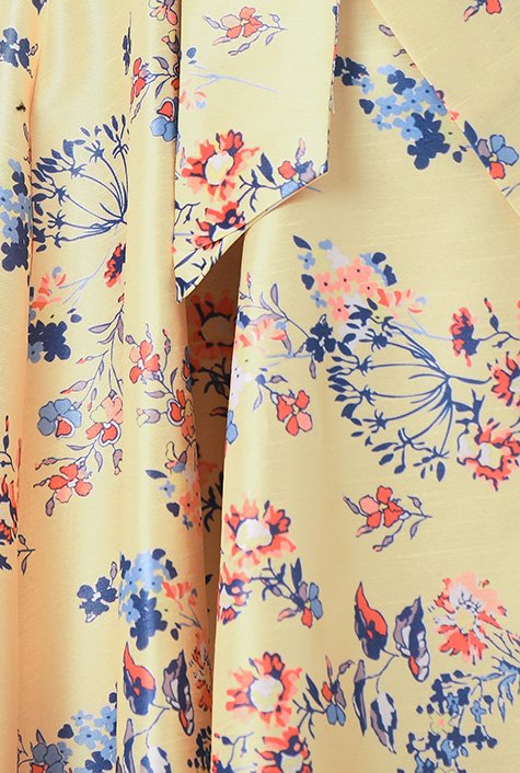 Shop Floral print dupioni sash tie dress | eShakti