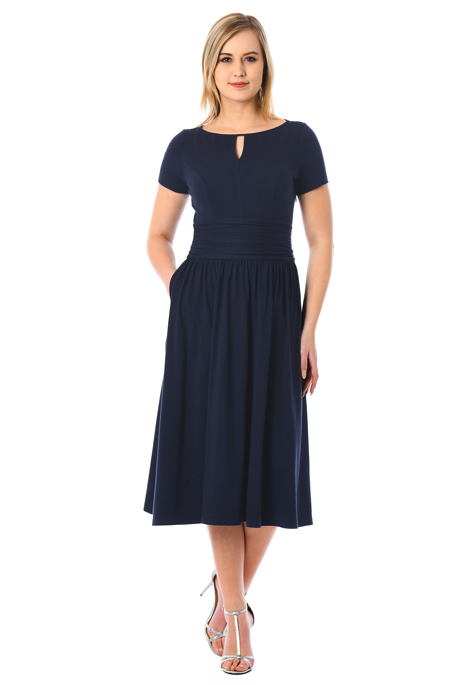 Shop Ruched waist cotton knit midi dress | eShakti