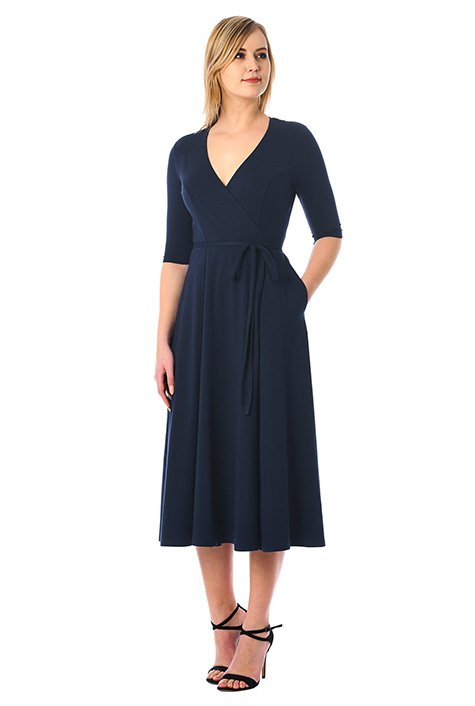 Shop Cotton knit midi wrap dress | eShakti