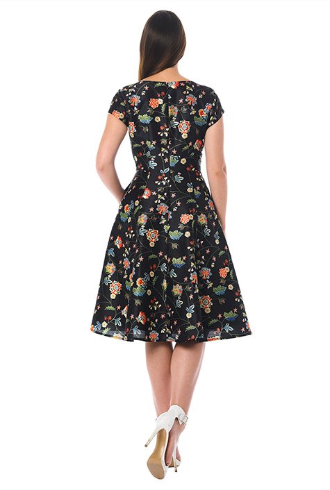 Shop Floral vine print fit-and-flare dupioni dress | eShakti