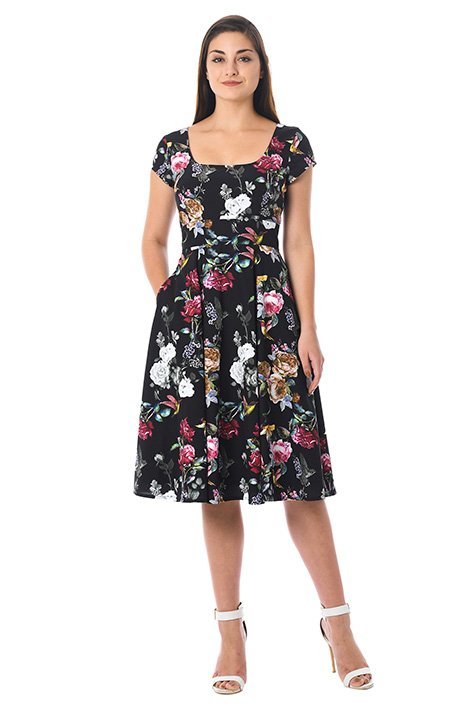 Shop Floral print fit-and-flare crepe dress | eShakti