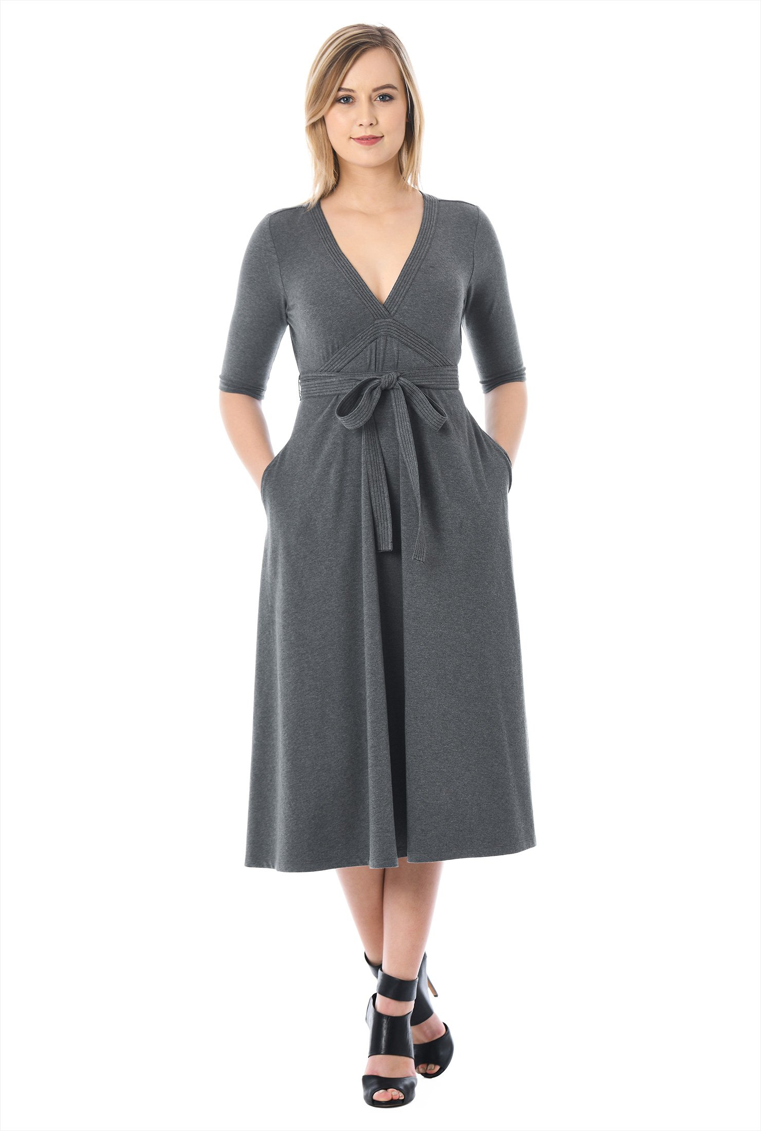 Shop Trapunto trim empire cotton knit dress | eShakti