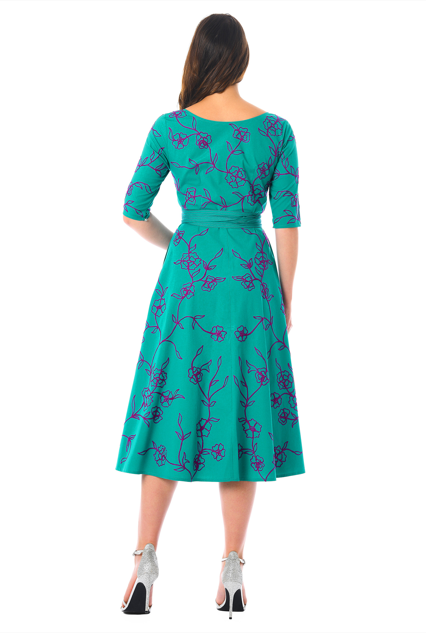 Shop Floral embellished poplin wrap dress eShakti