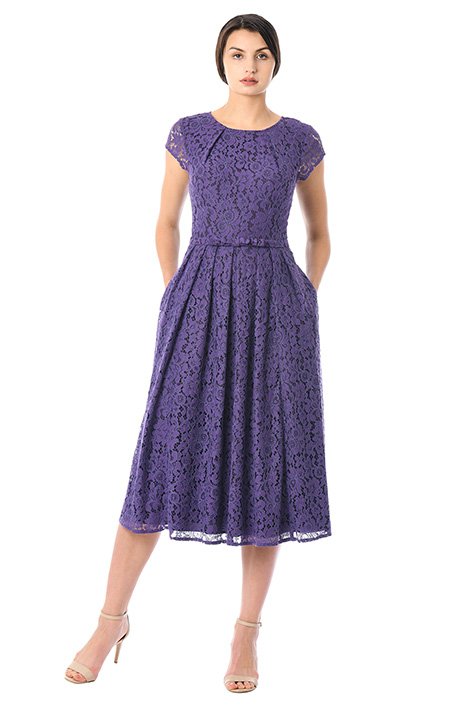 Shop Bow-tie waist floral lace dress | eShakti