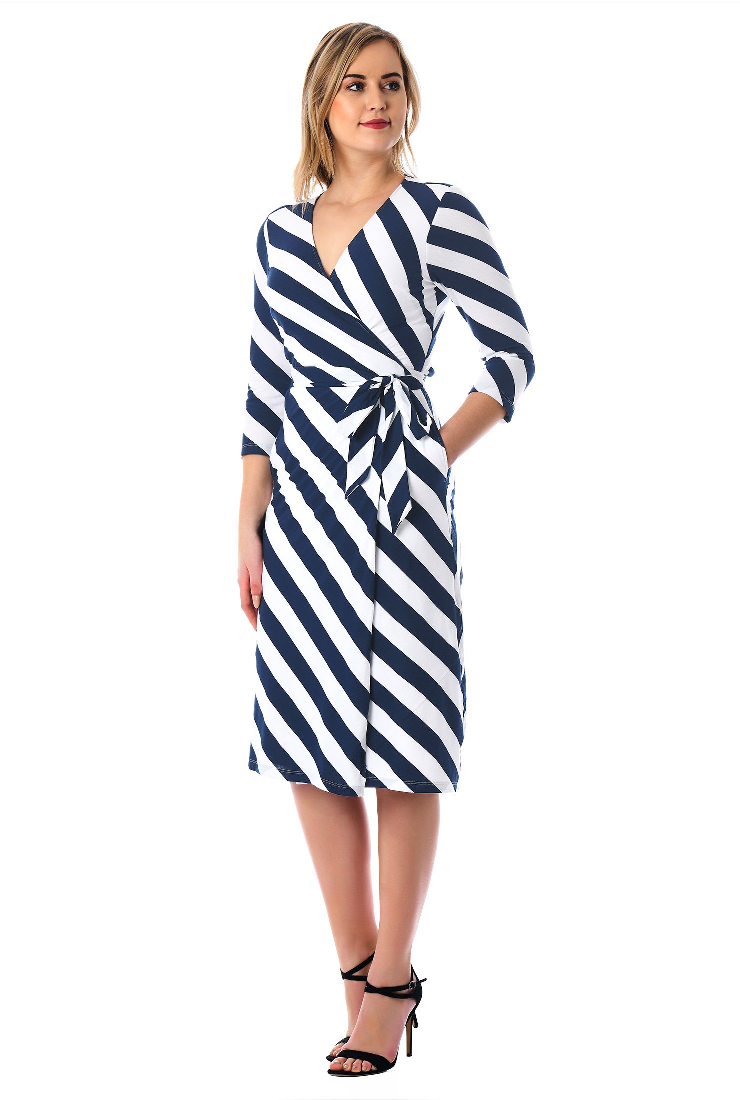 Shop Stripe cotton knit wrap dress | eShakti