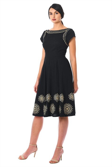 Shop Graphic floral embellished poplin dress | eShakti