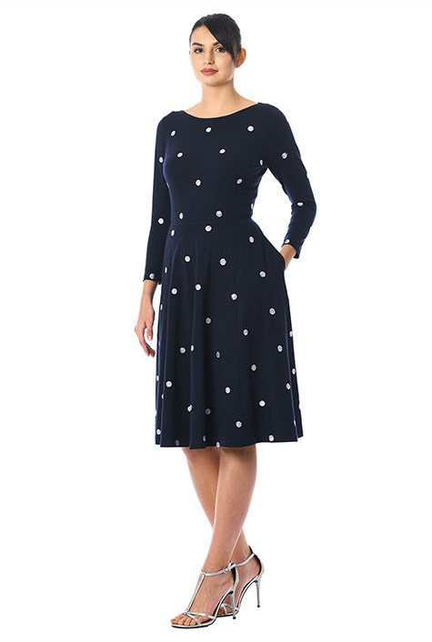 Shop Embellished polka dot cotton knit dress | eShakti