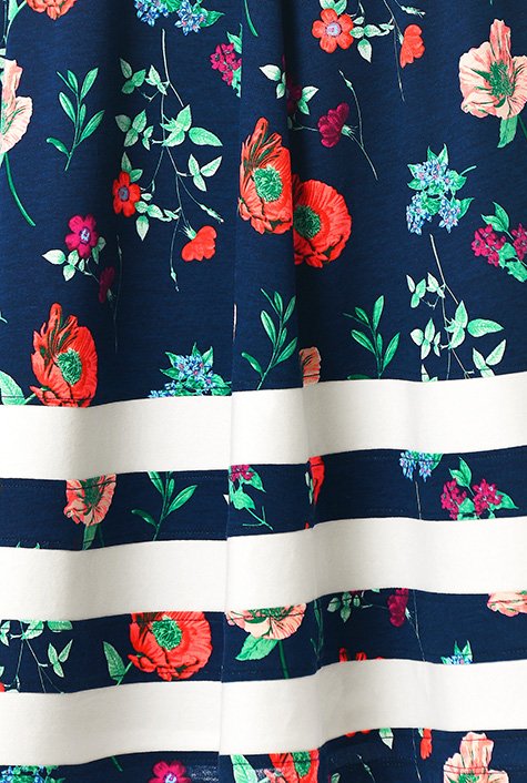 Shop Banded stripe hem floral knit belted dress | eShakti