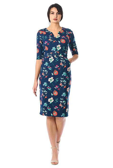 Shop Poppy print cotton knit sheath dress | eShakti