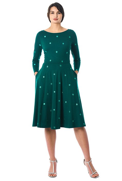 Shop Embellished polka dot cotton knit dress | eShakti