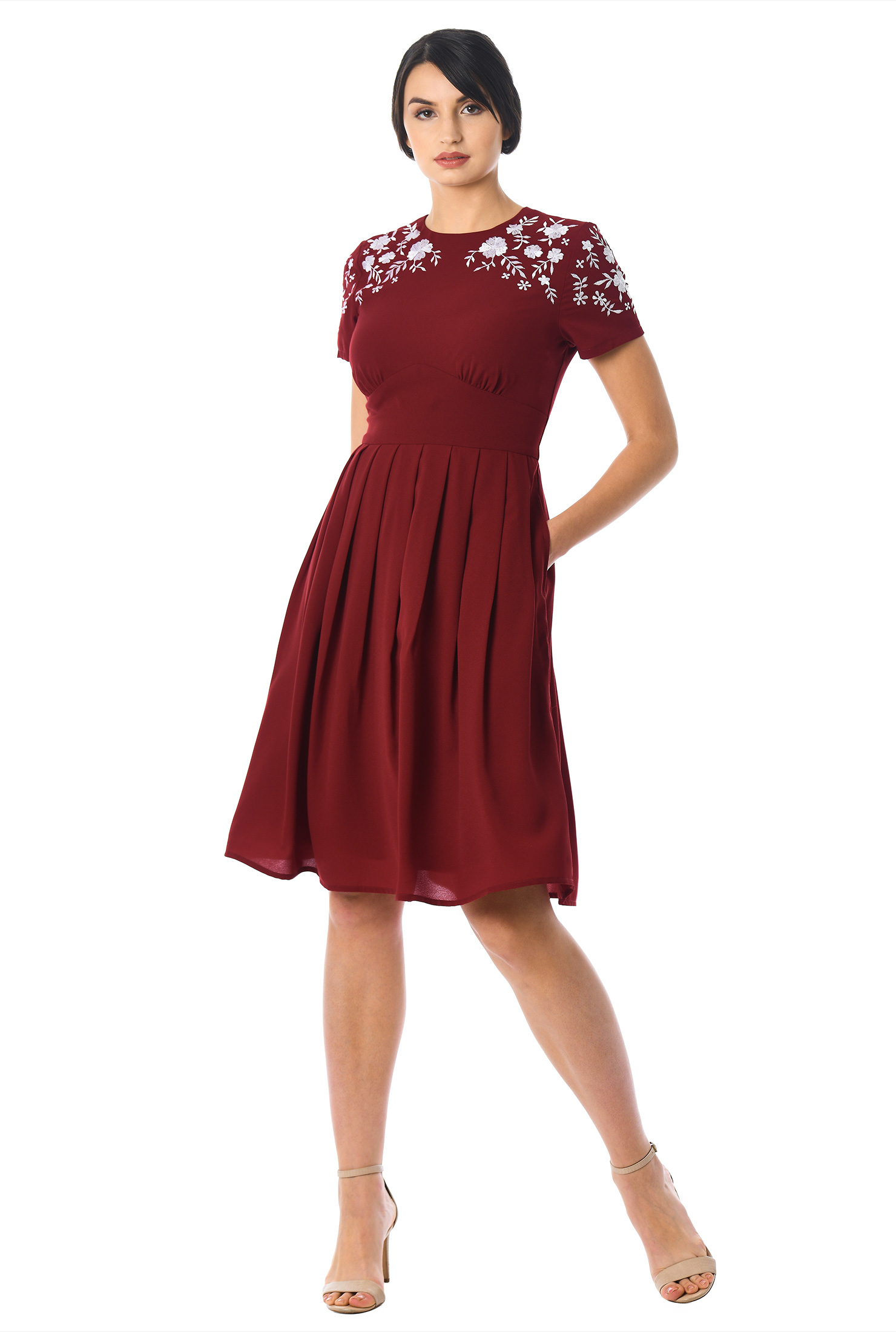 Shop Floral embellished crepe banded empire dress eShakti