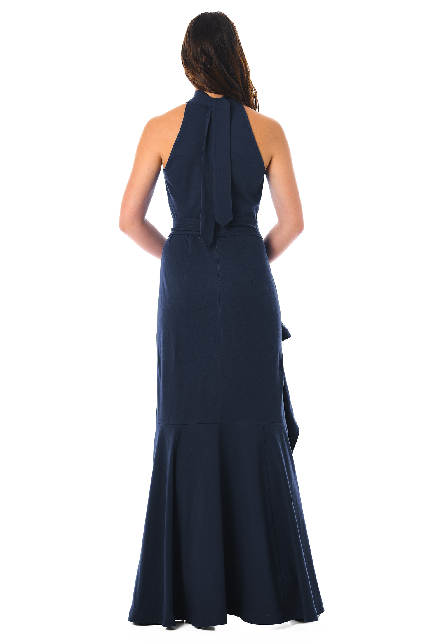Shop Ruffle cotton knit halter maxi dress eShakti