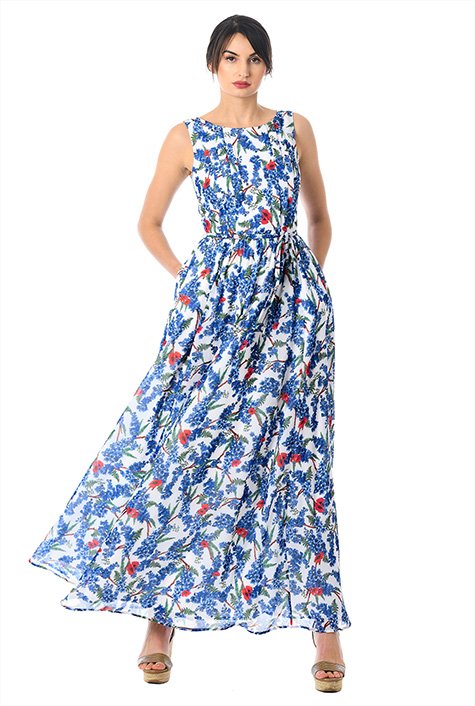 Shop Pleat bib floral print georgette maxi dress | eShakti