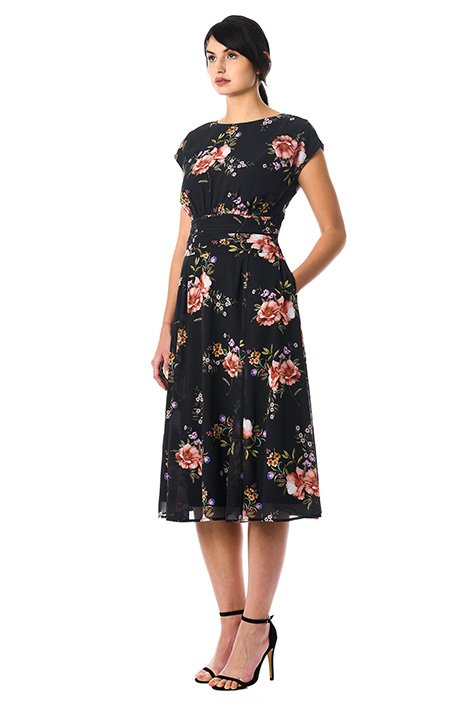 Shop Rose print pleated empire georgette dress | eShakti