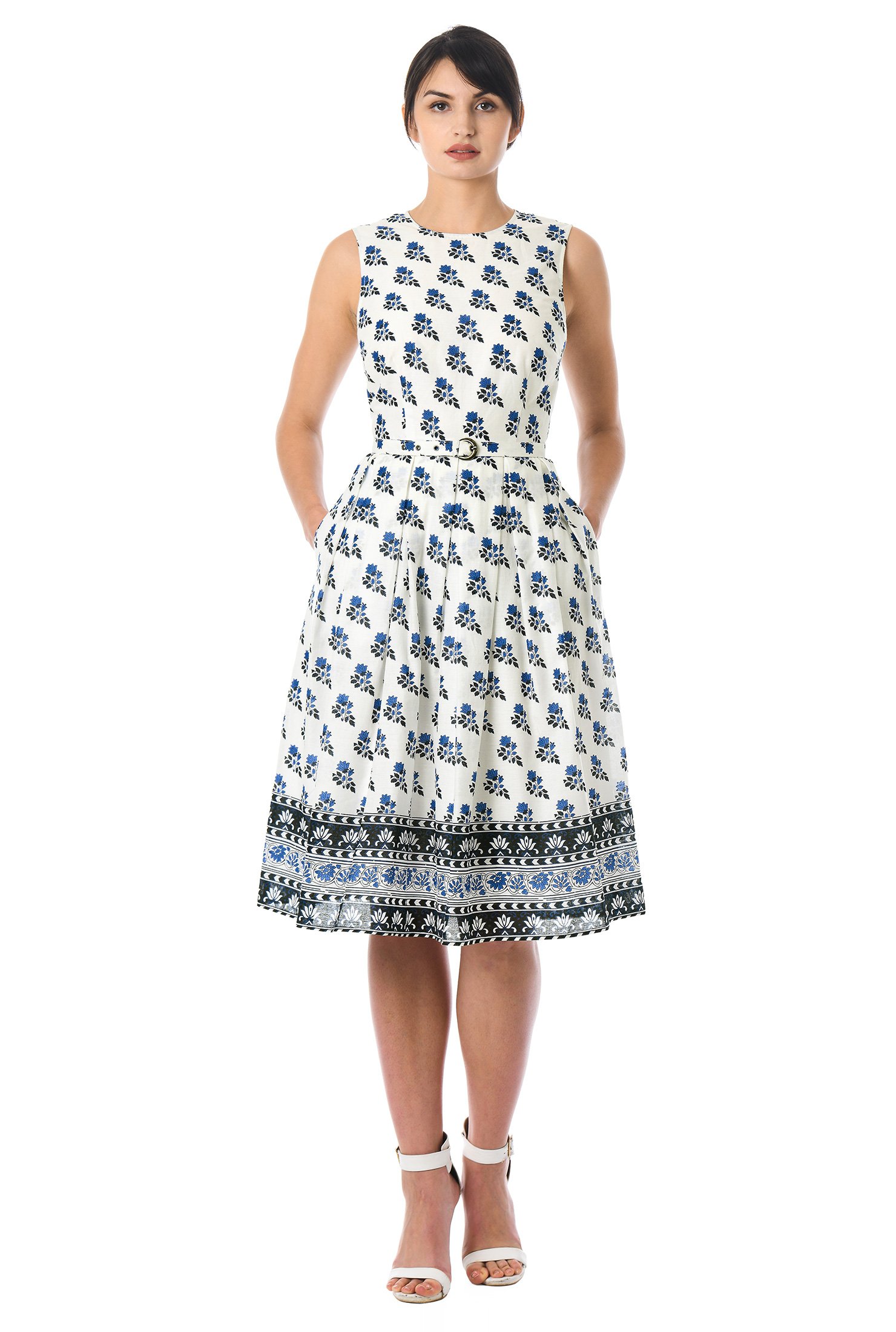 Shop Floral print cotton belted dress | eShakti