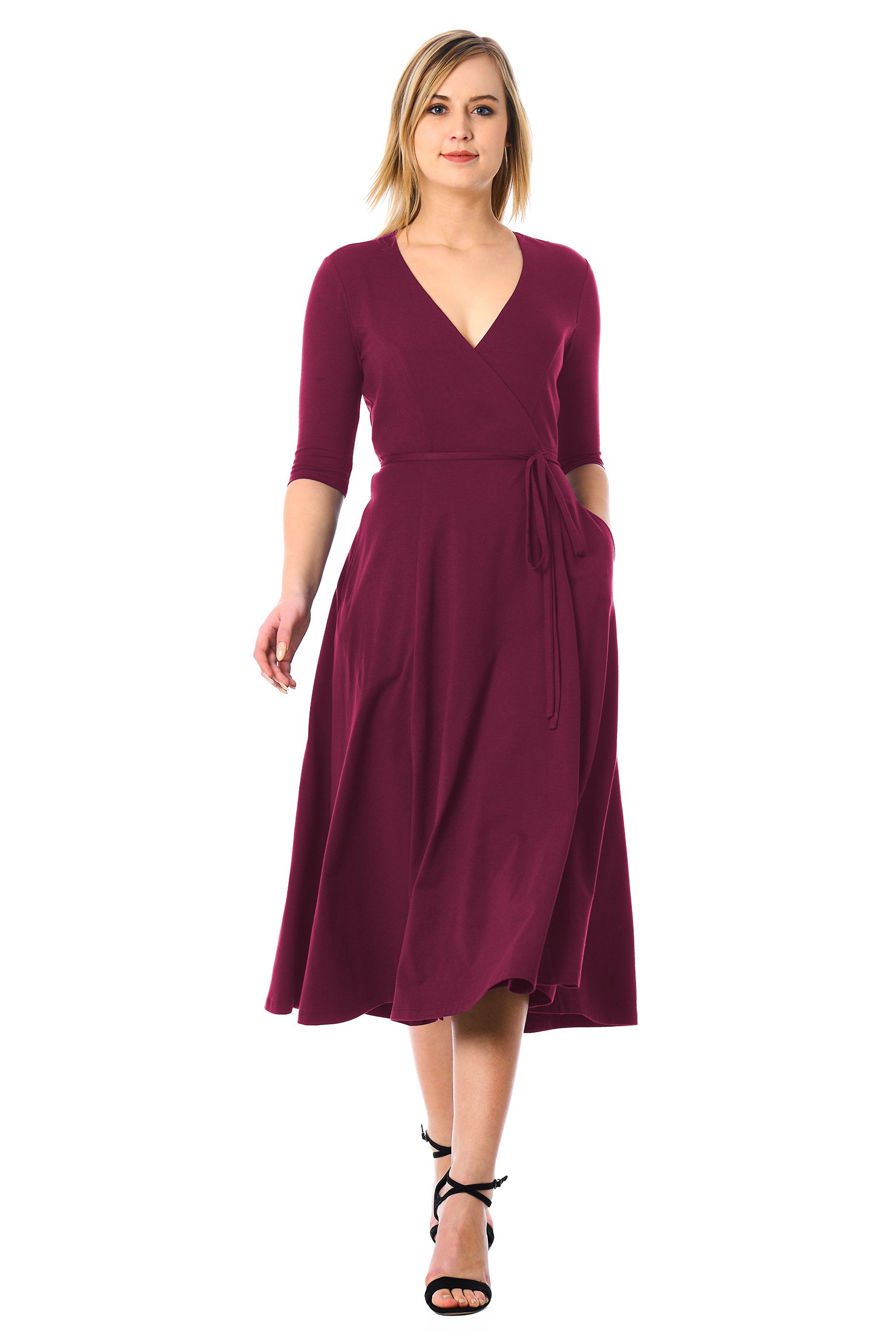 Shop Cotton knit midi wrap dress | eShakti