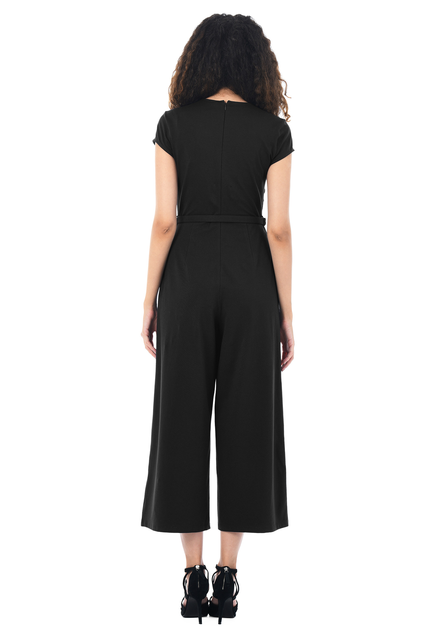 Shop Pleat front cotton jersey knit jumpsuit eShakti