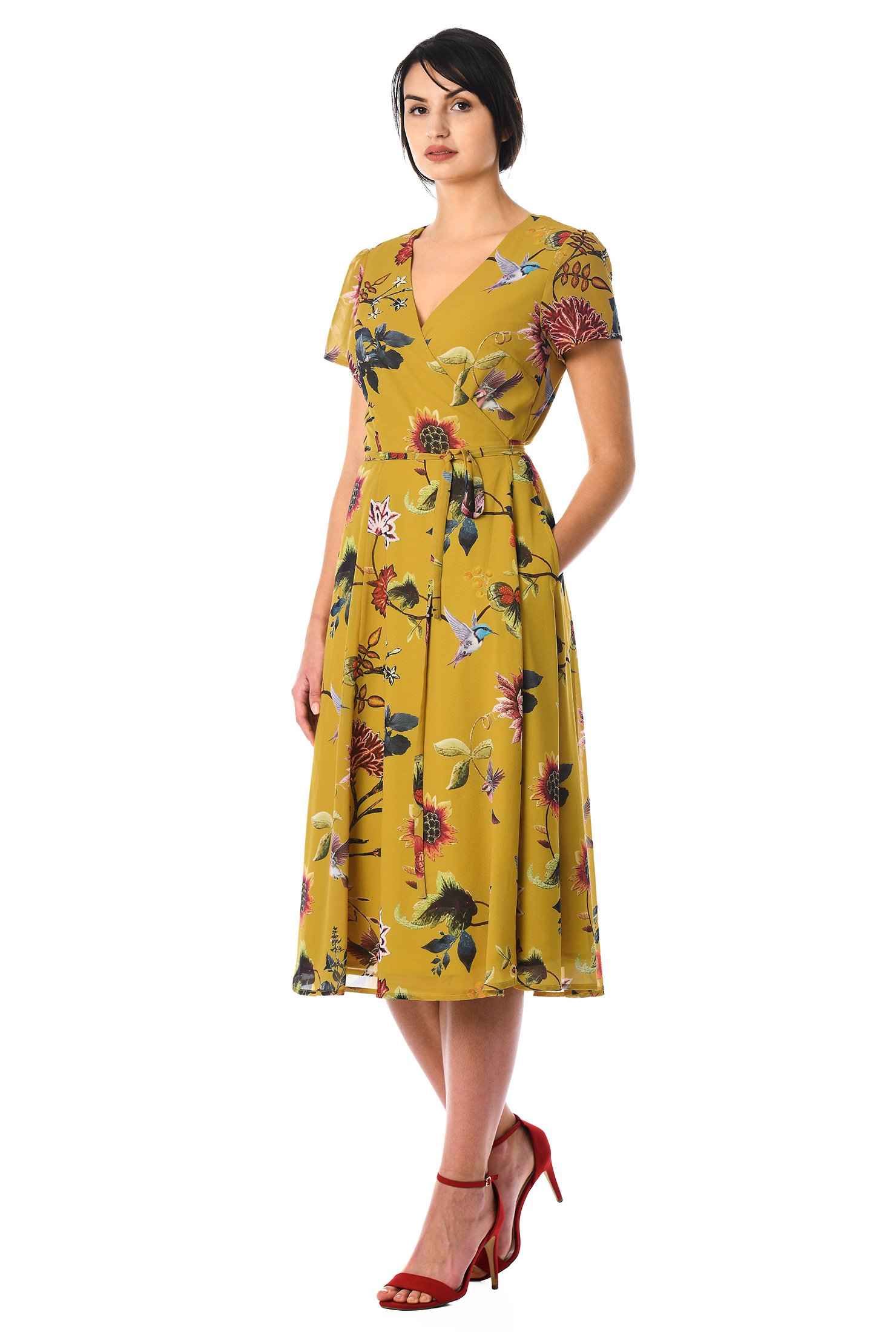 Shop Floral print georgette wrap dress | eShakti