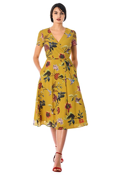 Shop Floral print georgette wrap dress | eShakti