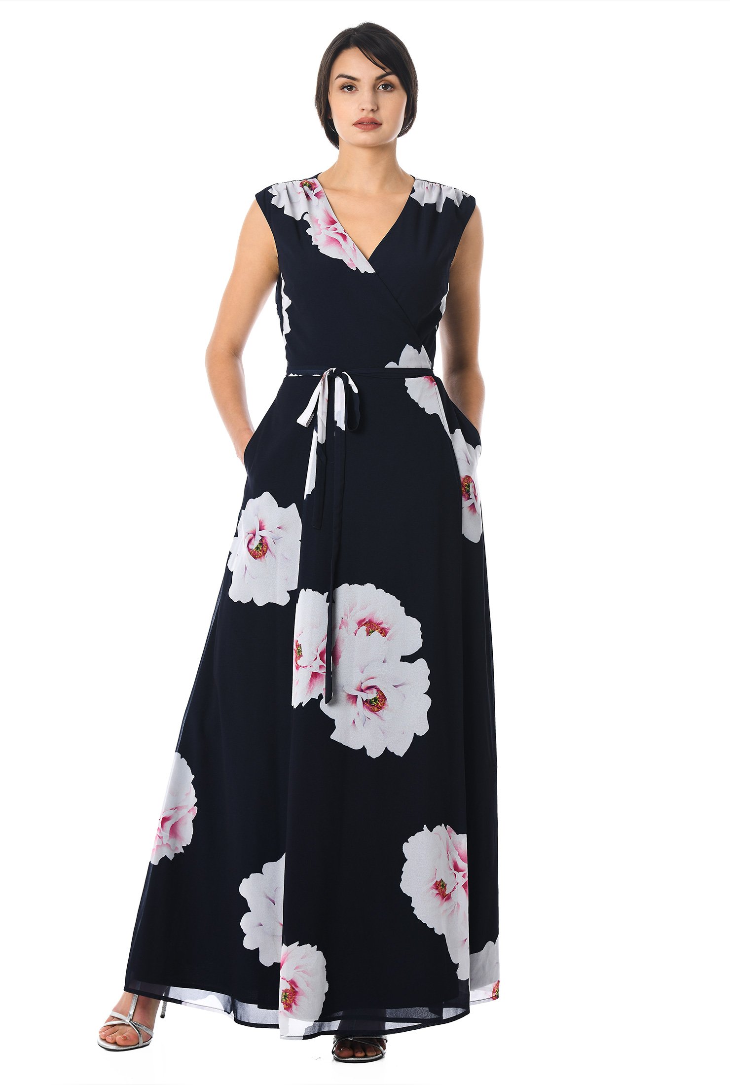 Shop Oversize bloom print georgette maxi wrap dress | eShakti