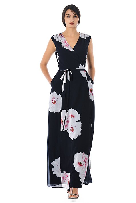 Shop Oversize bloom print georgette maxi wrap dress | eShakti