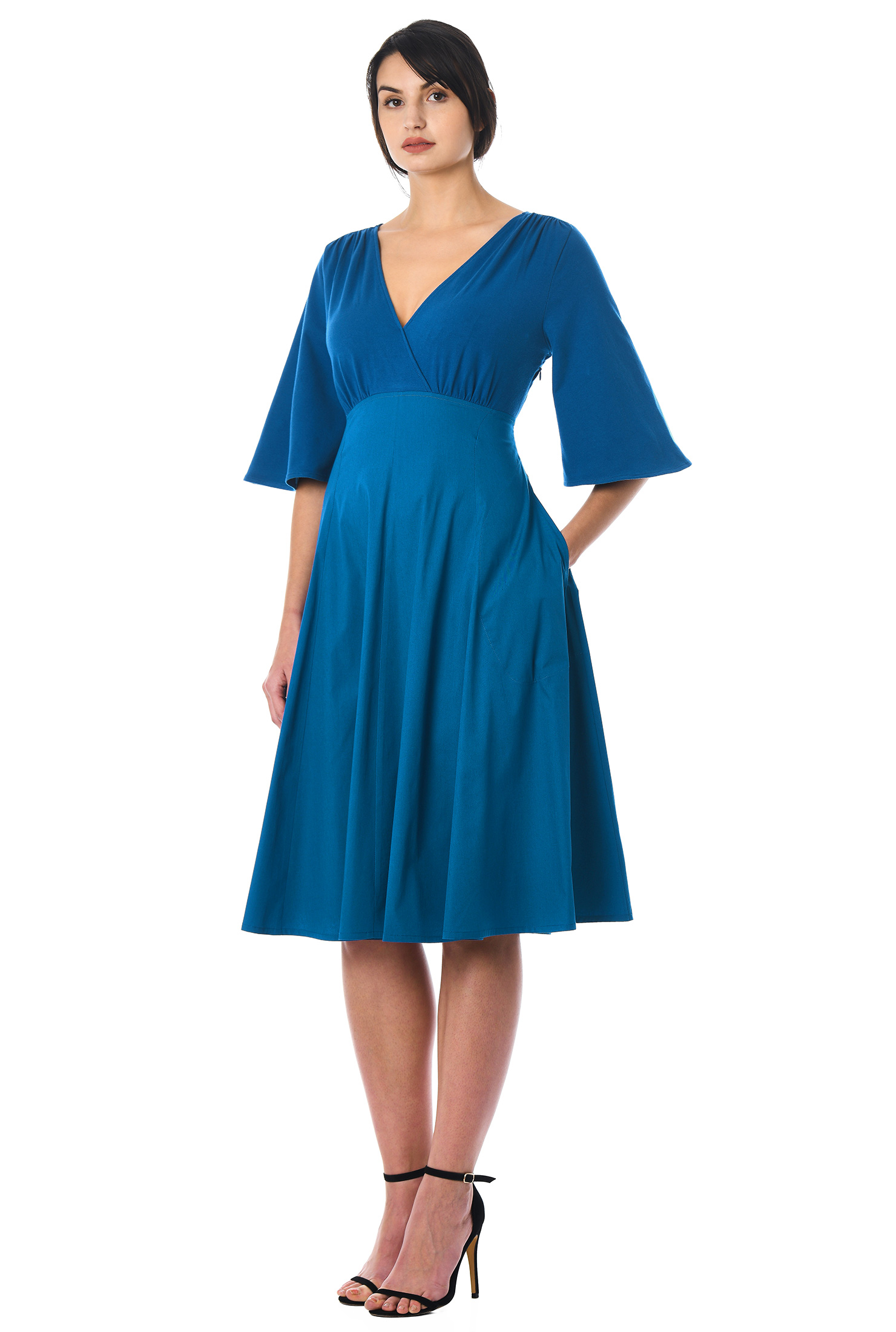 Shop Bell sleeve mixed media dress eShakti