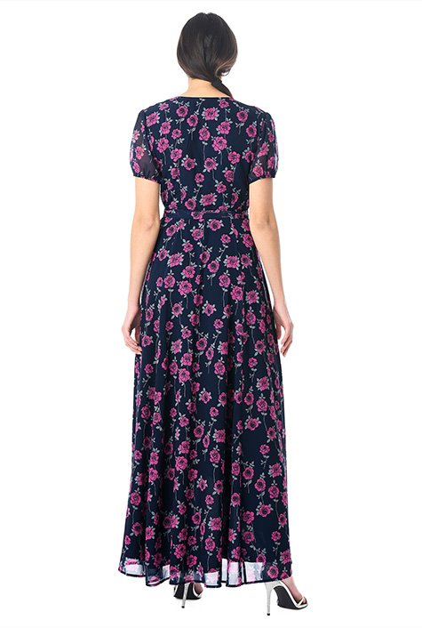 Shop Rose print georgette wrap dress | eShakti