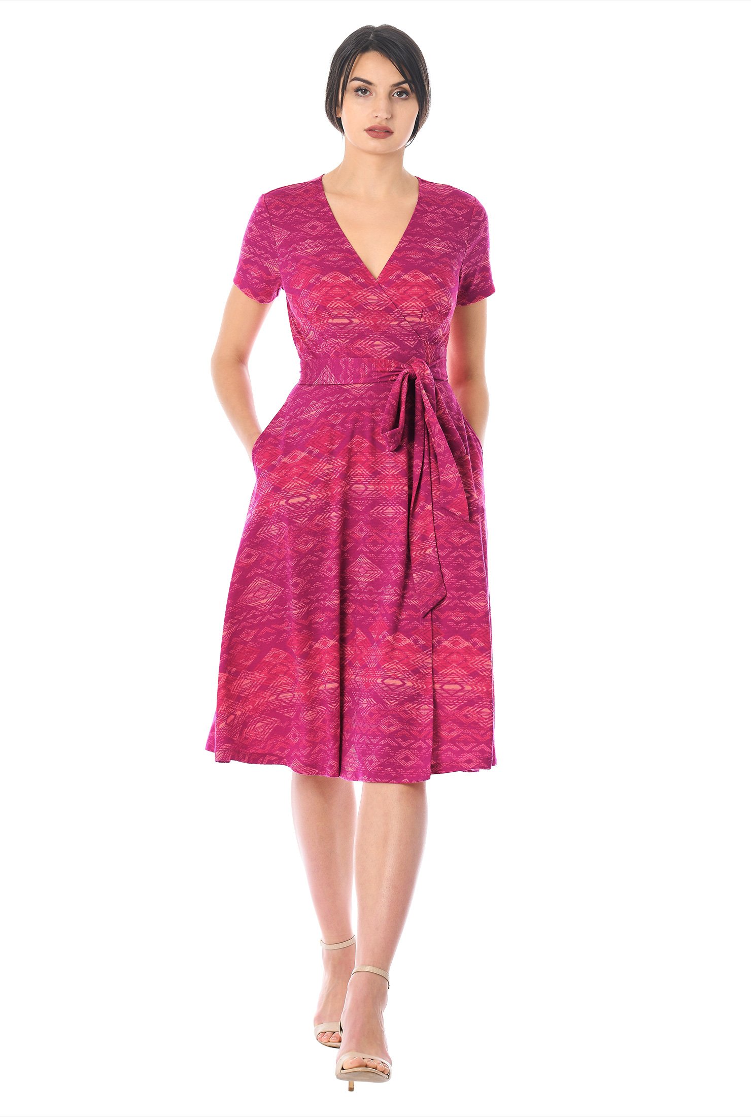 Shop Ikat print cotton knit midi wrap dress | eShakti