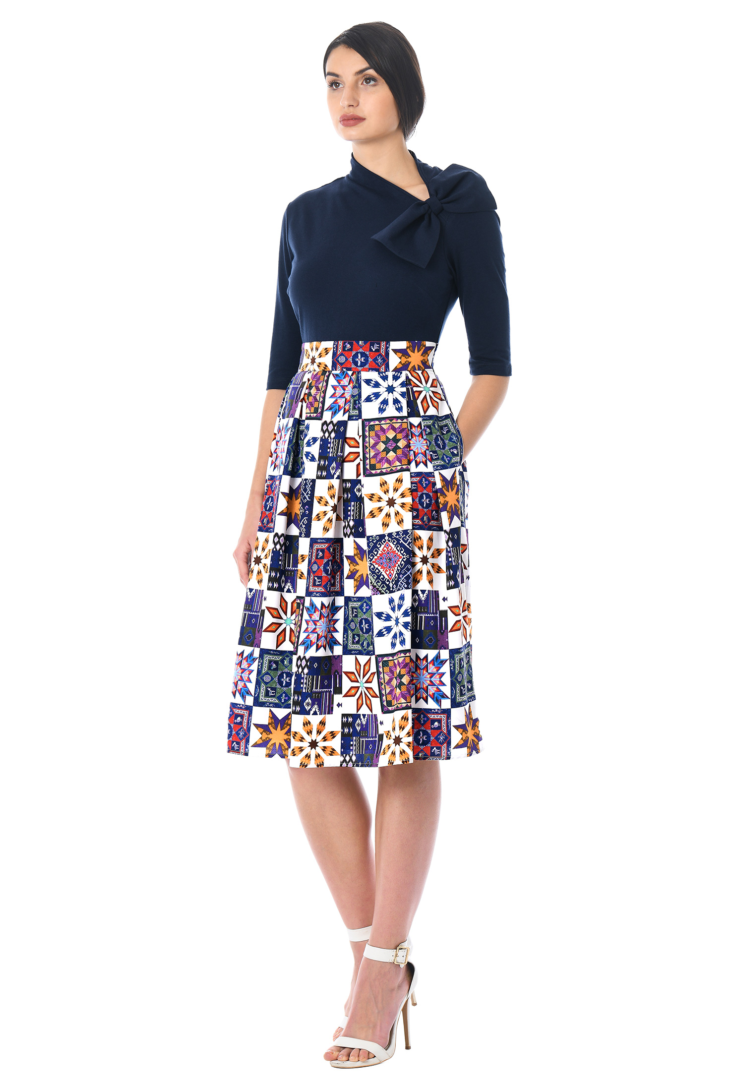 Shop Graphic print mixed media dress eShakti