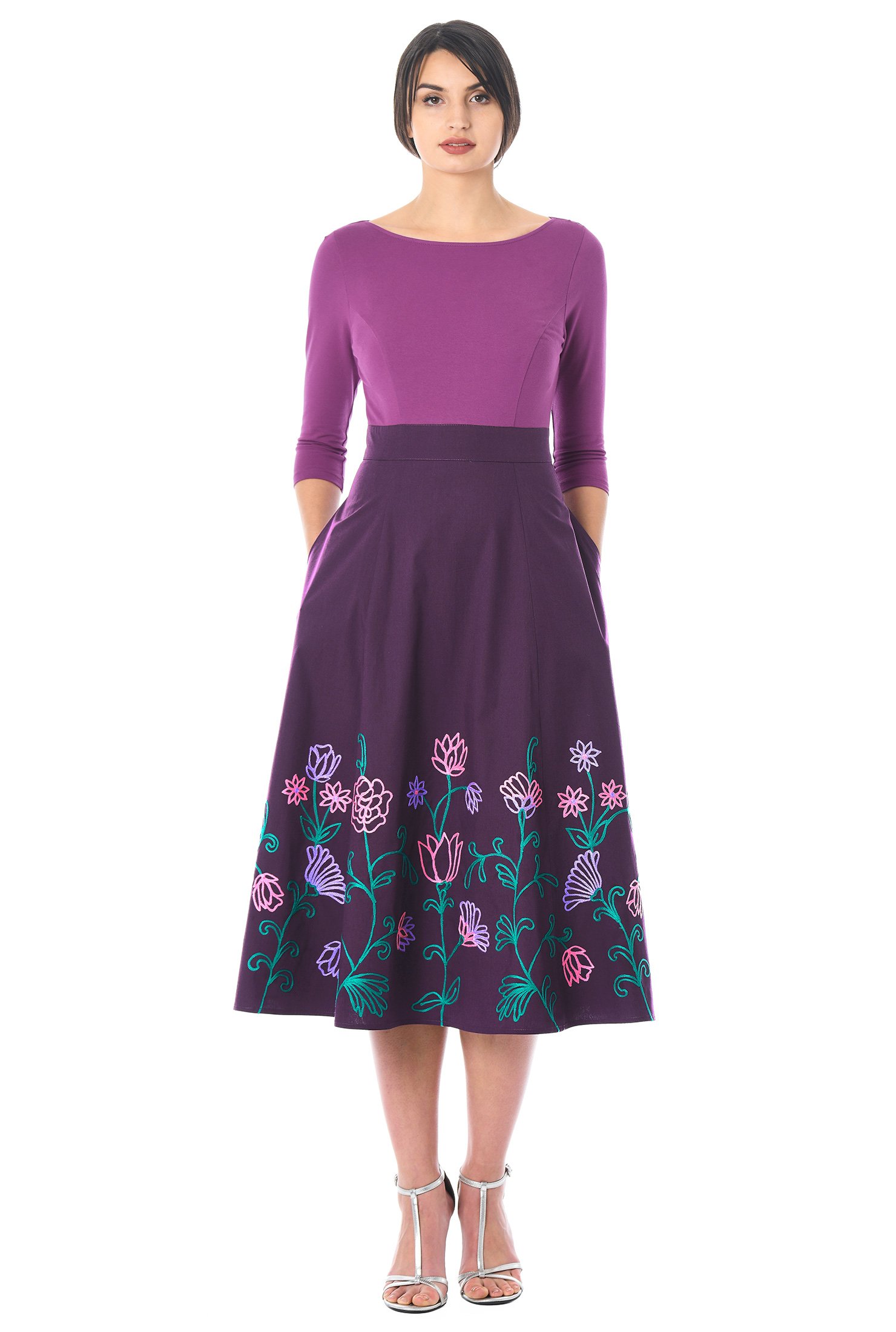 Shop Floral embellished mixed media dress | eShakti