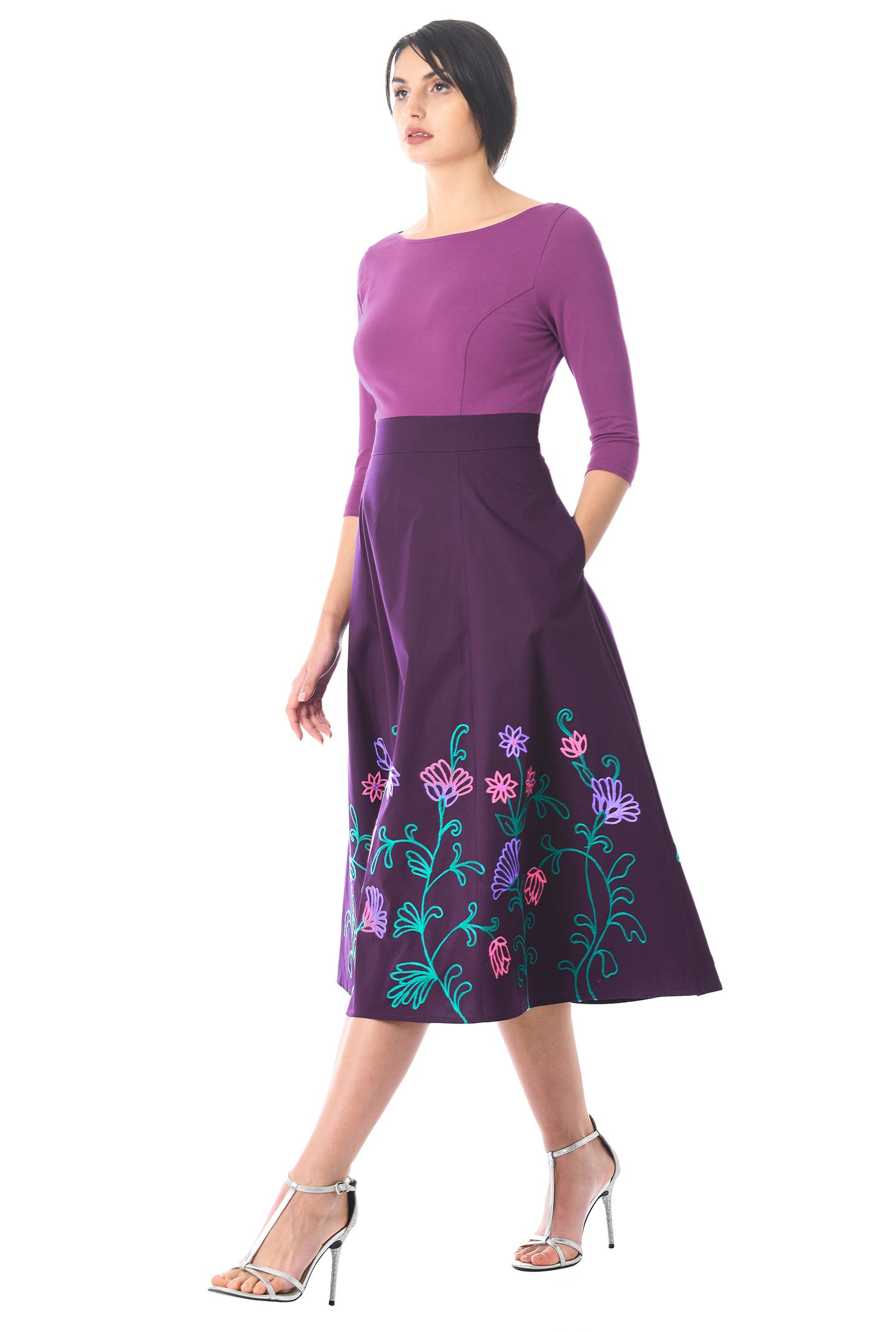 Shop Floral embellished mixed media dress | eShakti