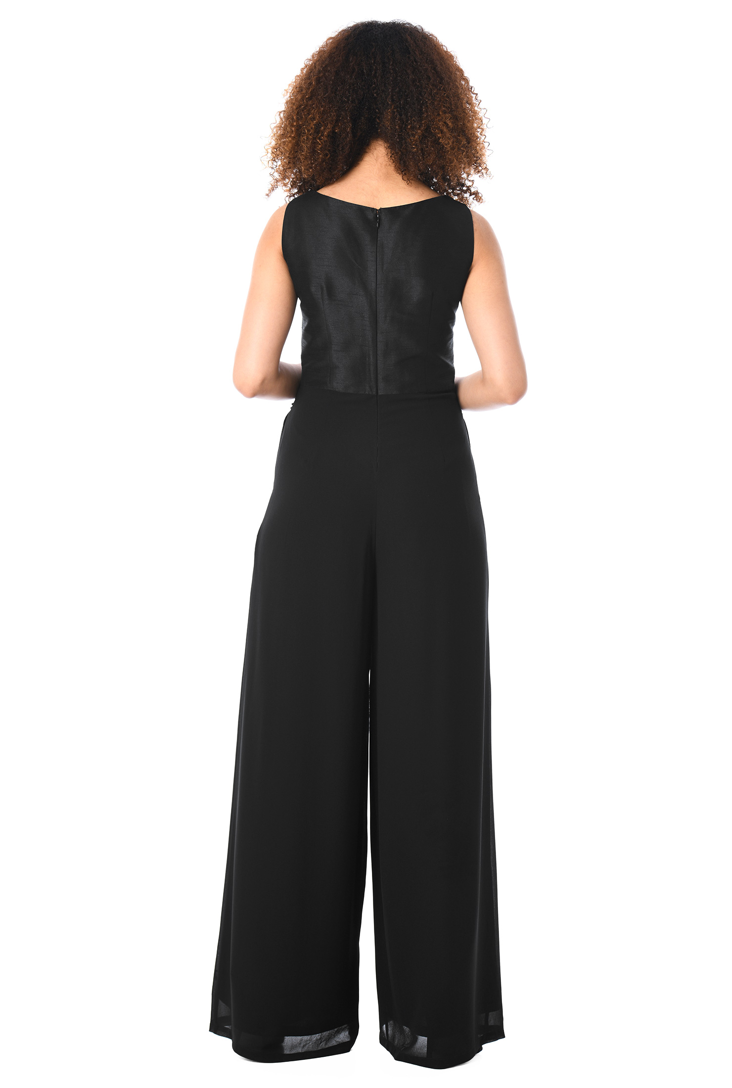 Shop Asymmetric waist mixed media jumpsuit eShakti