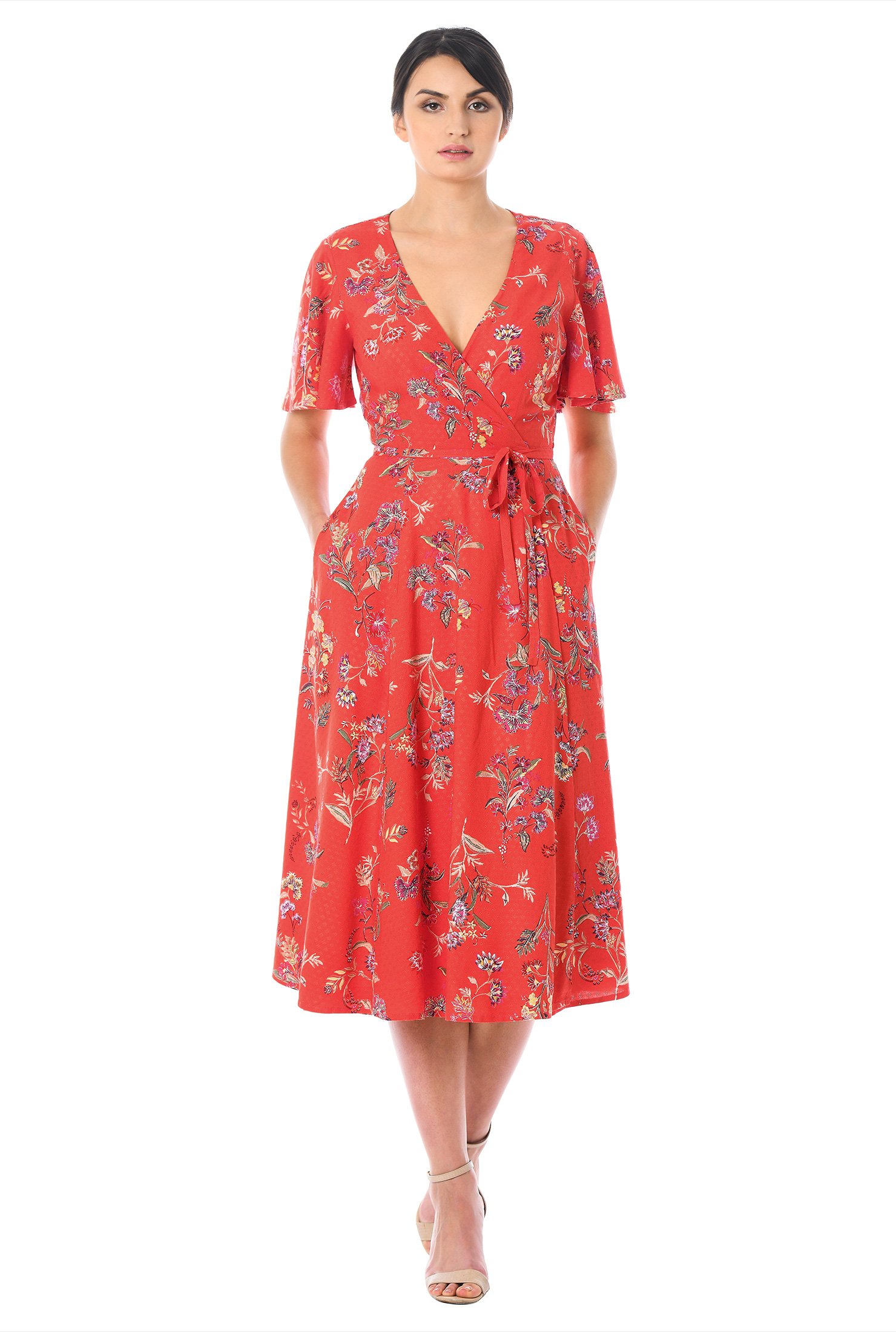 Shop Flutter sleeve floral print wrap dress | eShakti