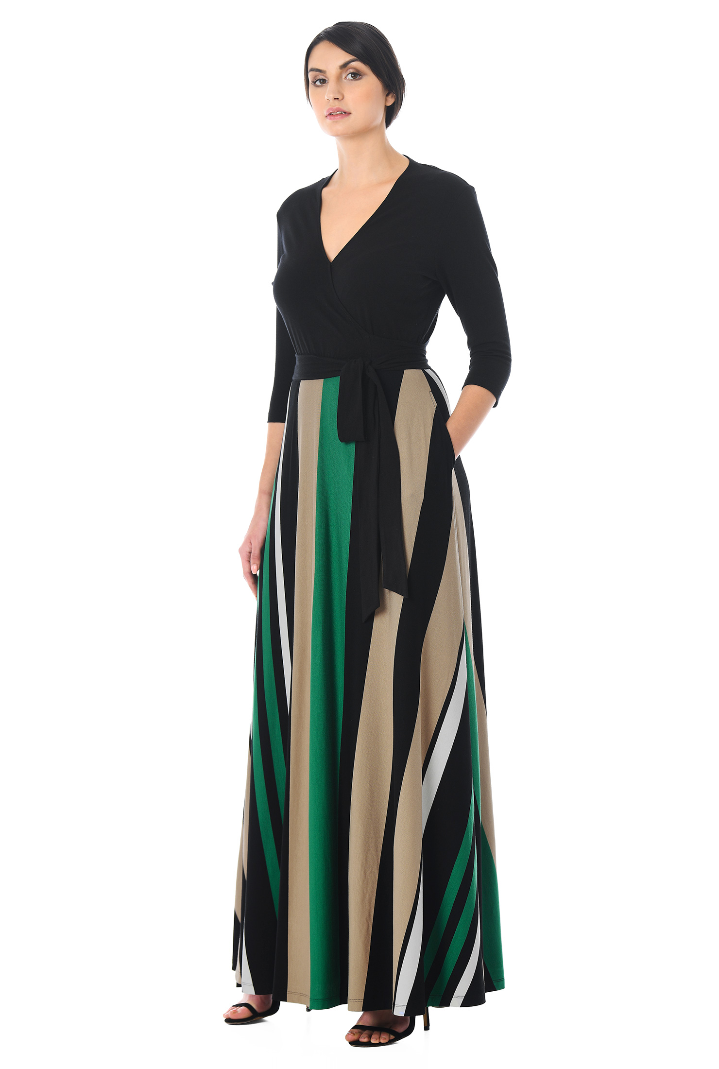 Shop Stripe jersey knit maxi dress eShakti
