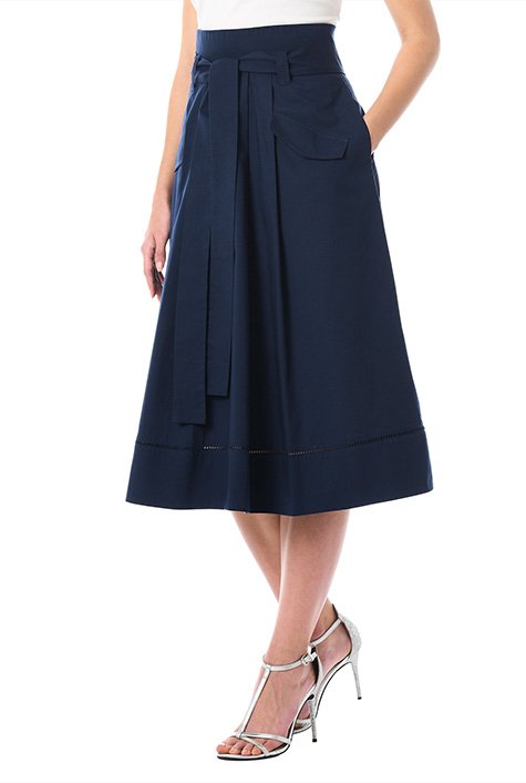 Shop High-waisted poplin sash tie skirt | eShakti