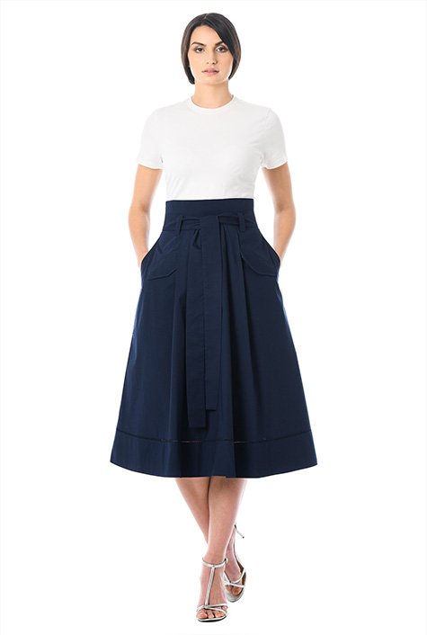 Shop High-waisted poplin sash tie skirt | eShakti