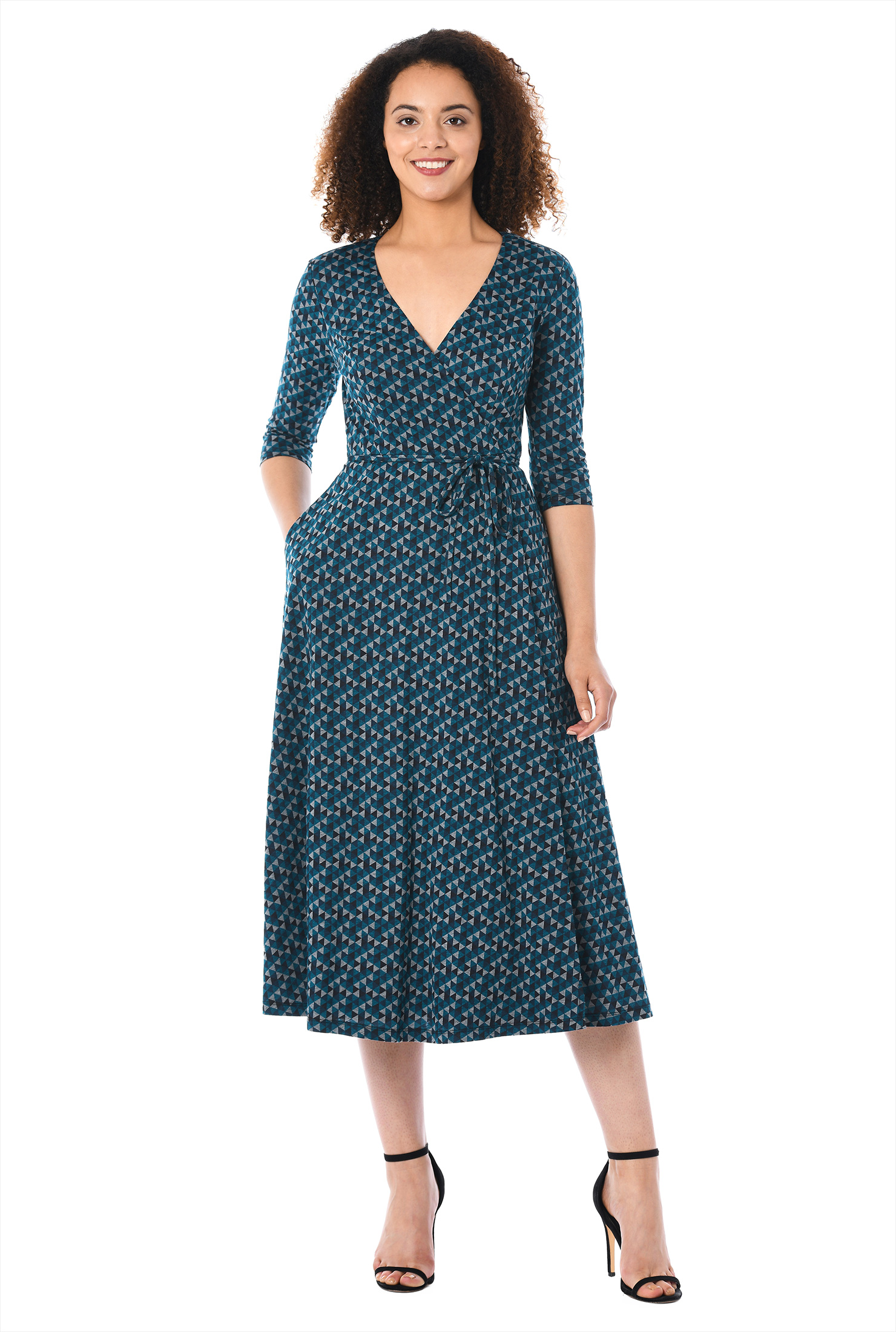 Shop Geo print cotton knit wrap dress eShakti