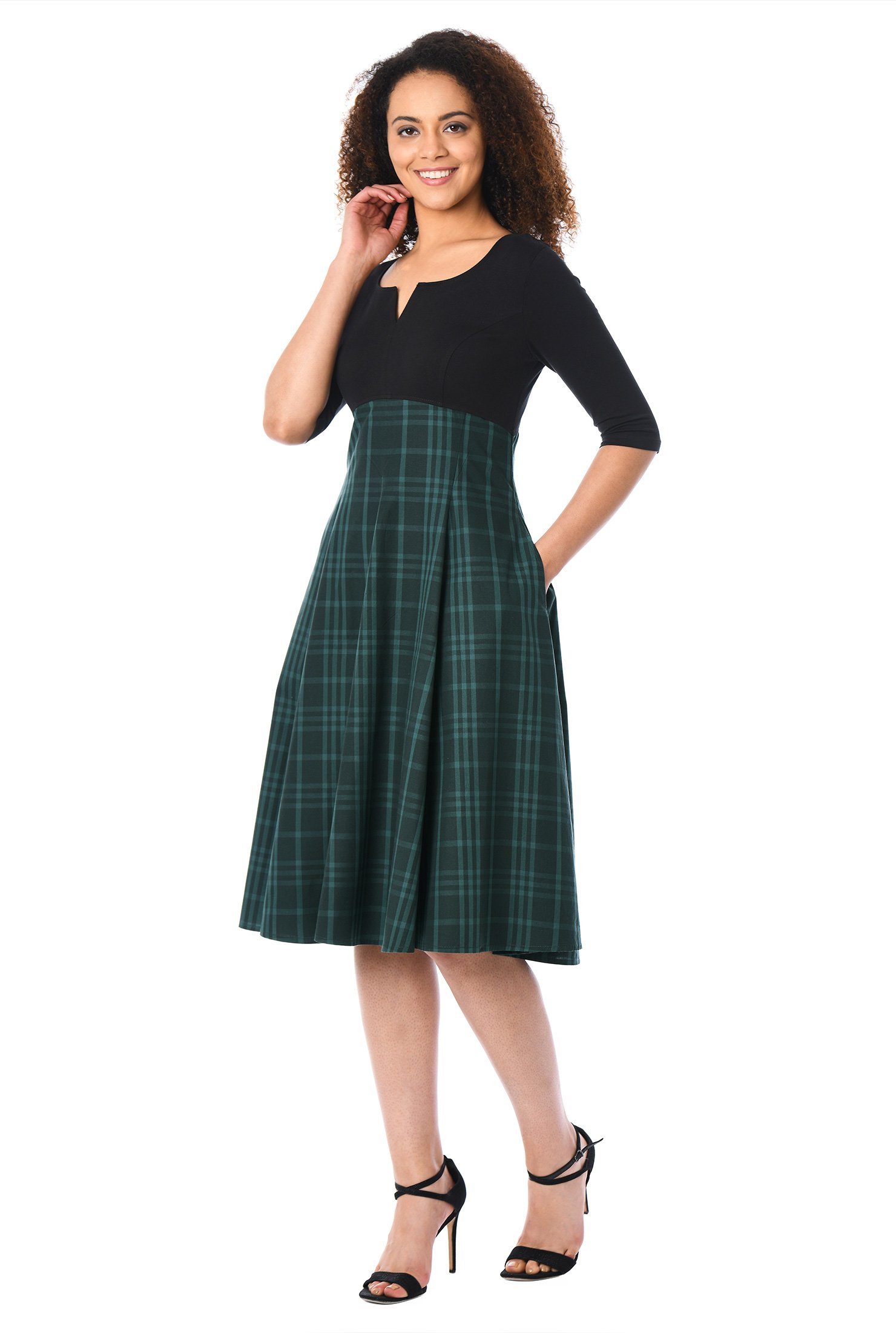 Shop Cotton check empire mixed media dress | eShakti