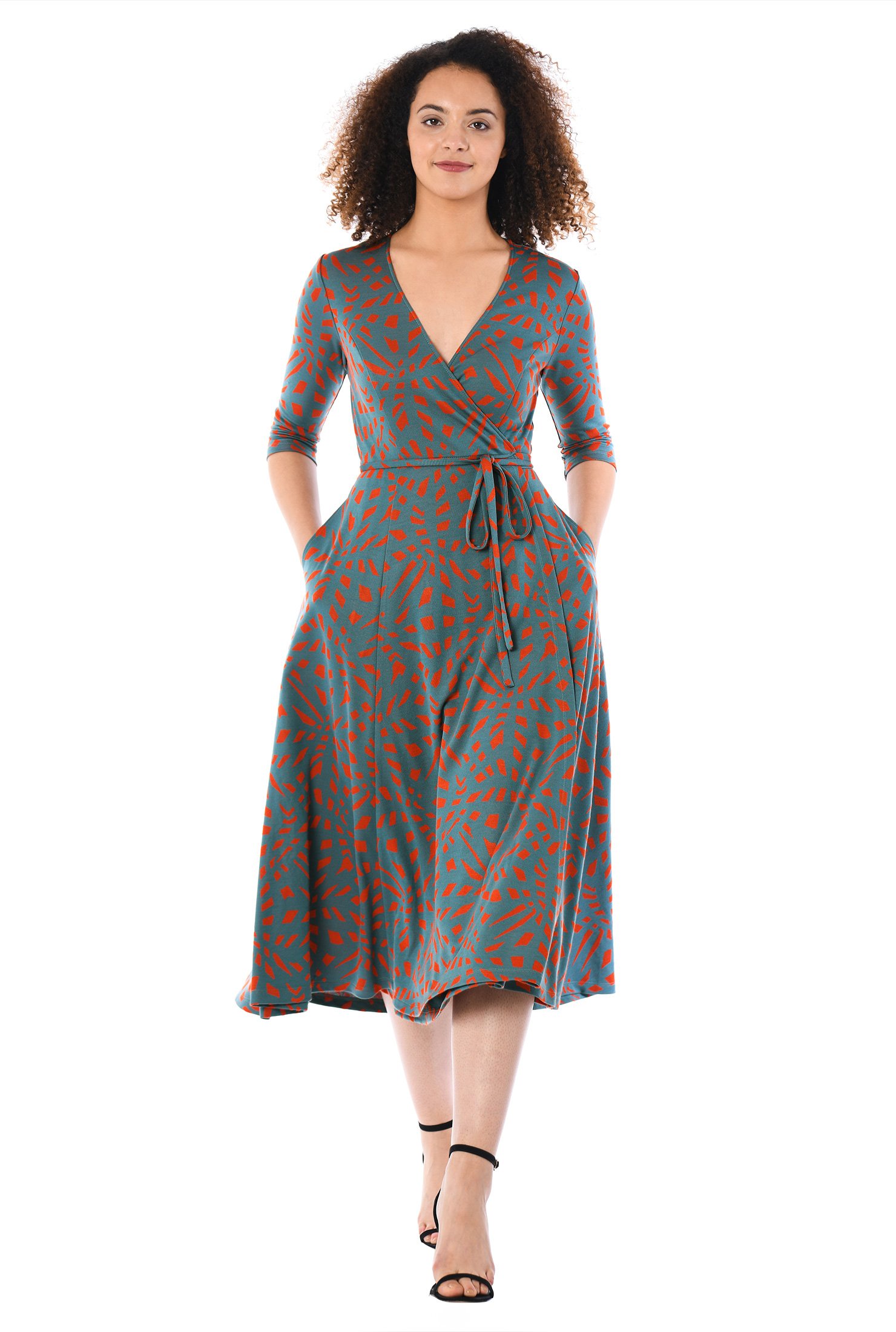 Shop Graphic jacquard cotton knit wrap dress | eShakti