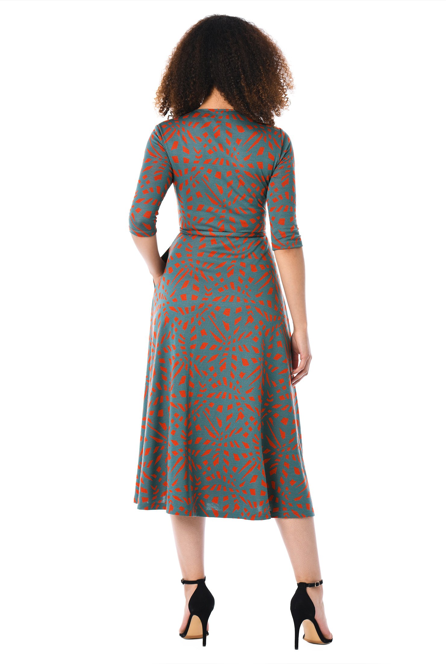 Shop Graphic jacquard cotton knit wrap dress | eShakti